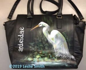 Heron on Leather bag